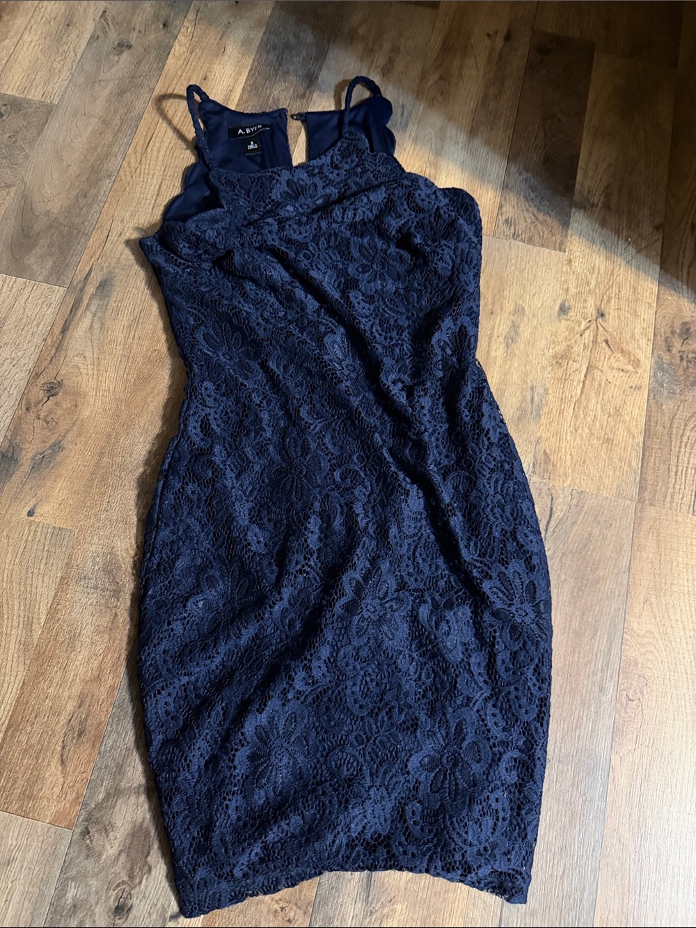 A. Byer Navy Blue Lace Bodycon Dress size 9